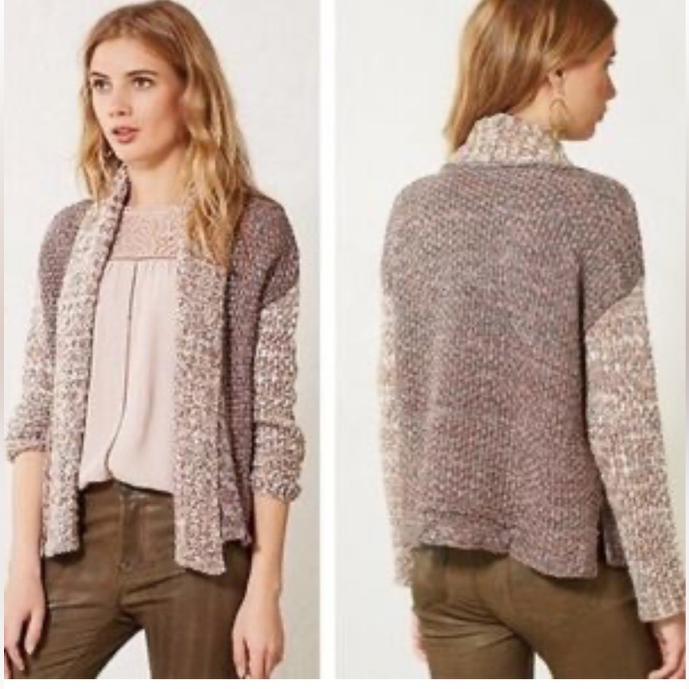 Moth Marled Taupe & Cream Open-Front Knit Cardigan